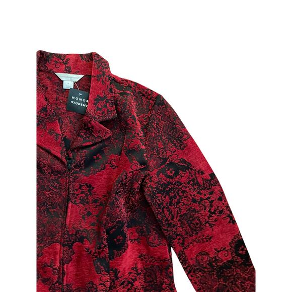 1990s VTG christopher & banks Red Black Tapestry Patterned Zip Up Jacket Medium - Picture 2 of 4